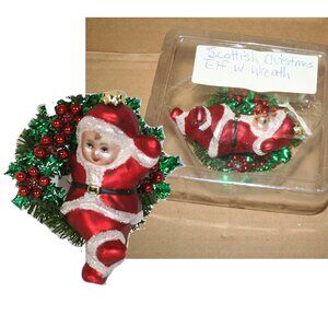 Scottish Christmas Vision of Sugarplums 4" Wreath Elf Handblown Glass Ornament